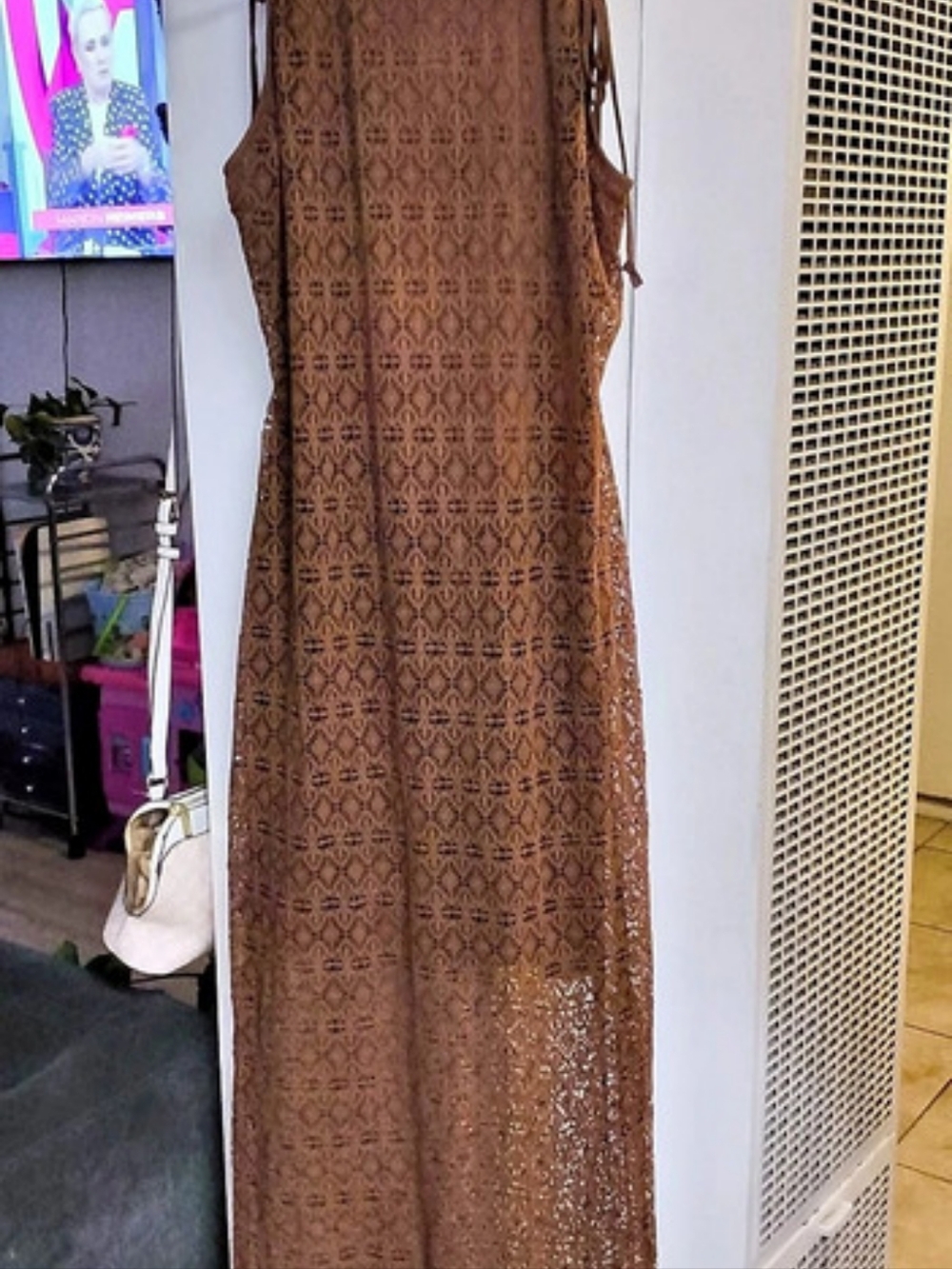 Ultra Pink Maxi Lace Dress in Brown Size Small